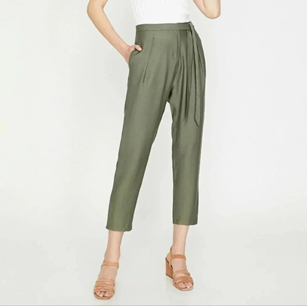 Koton size 4 Regular fit tie up trousers army green